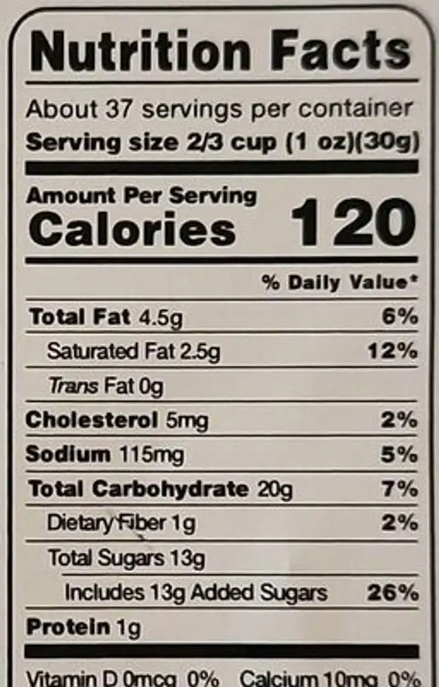 Jody's Recipe 53 nutrition facts table