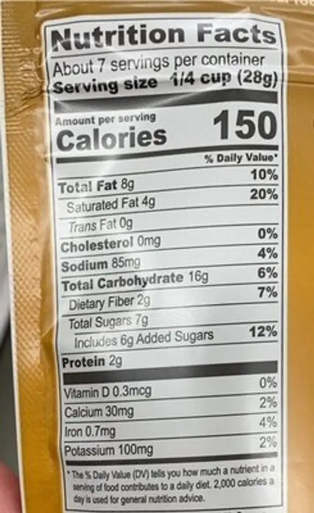 Salted caramel chocolate banana nutrition facts table