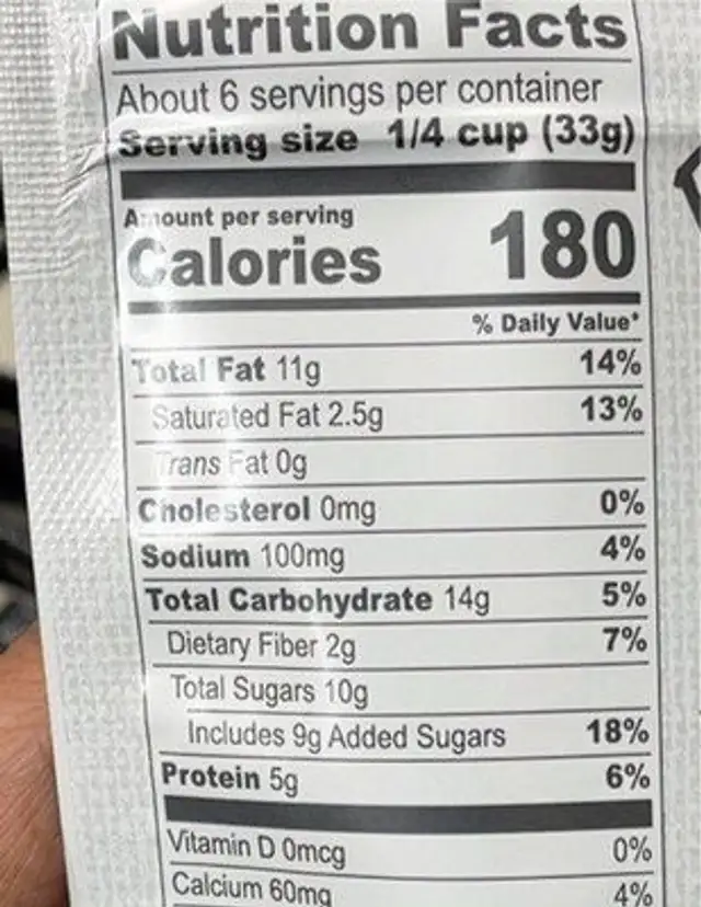 caramel nut trail mix nutrition facts table