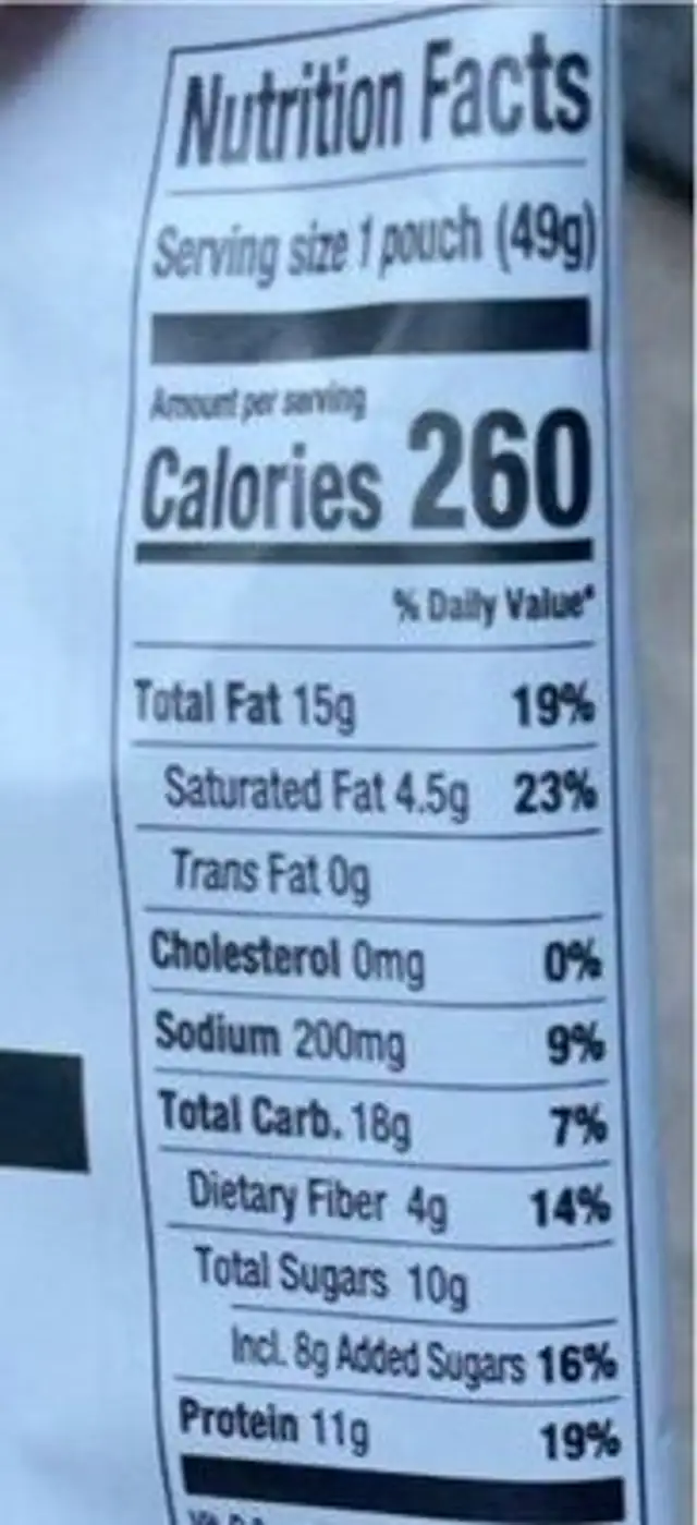 Sesame Cashew Trail Mix nutrition facts table