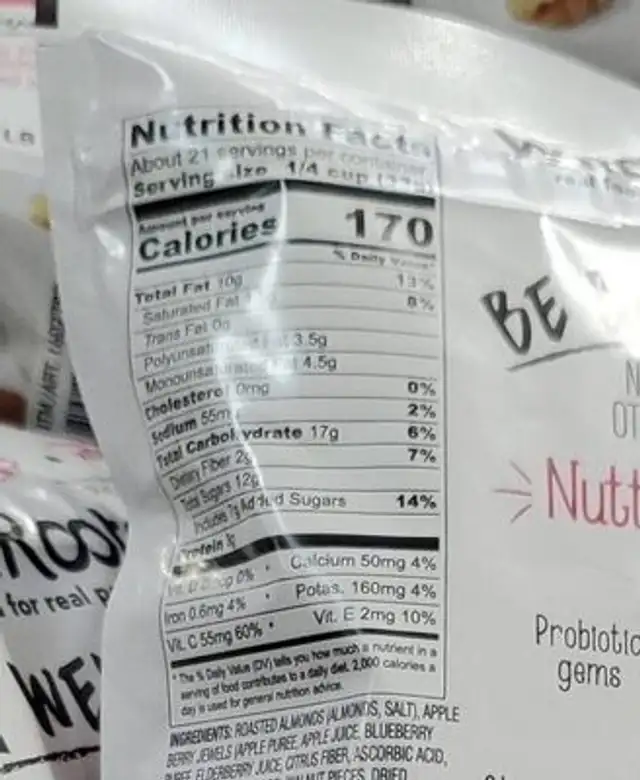 Nutty berry trail mix nutrition facts table