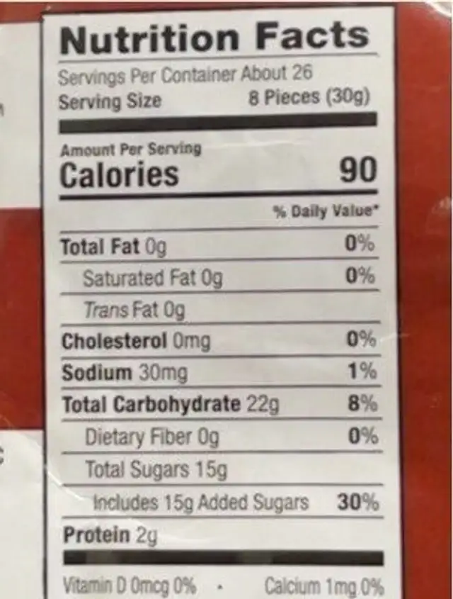 Premium Gummi Bears nutrition facts table