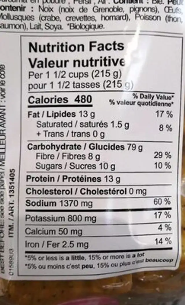 Scoiattolo ravioli biologique nutrition facts table
