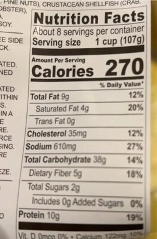 Ravioli with trufgle & parmagiano reggiano nutrition facts table