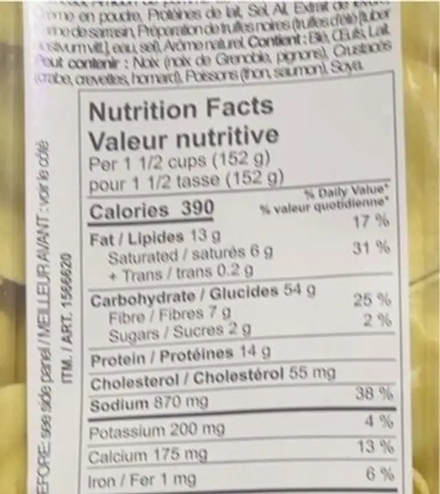 Ravioi with truffle & parmigiano regiano nutrition facts table