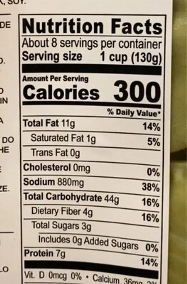 Rosted Cauliflower Organic Ravioli nutrition facts table