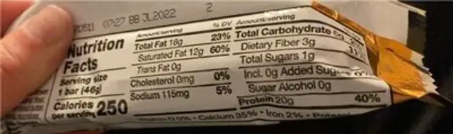 Gym bar, Whipper protein bar nutrition facts table