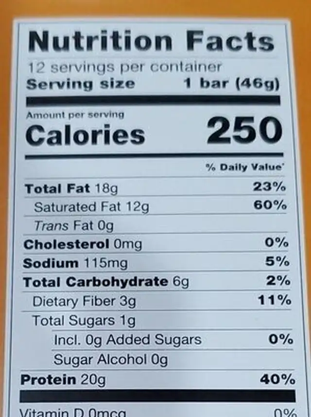 Whipped protein bar nutrition facts table