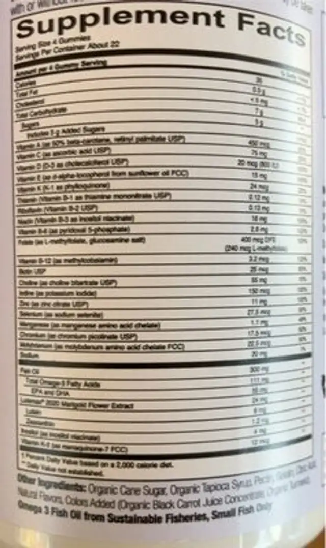Smarty pants teen guy formula nutrition facts table