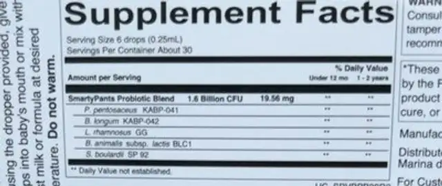 Baby probiotic nutrition facts table