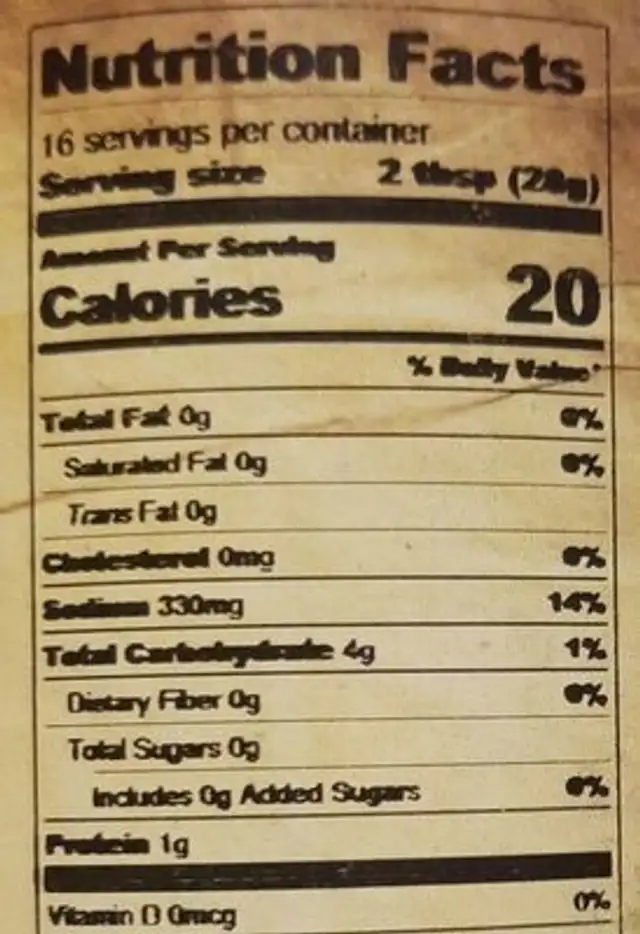 Aunt Wanda's Dilled garlic nutrition facts table