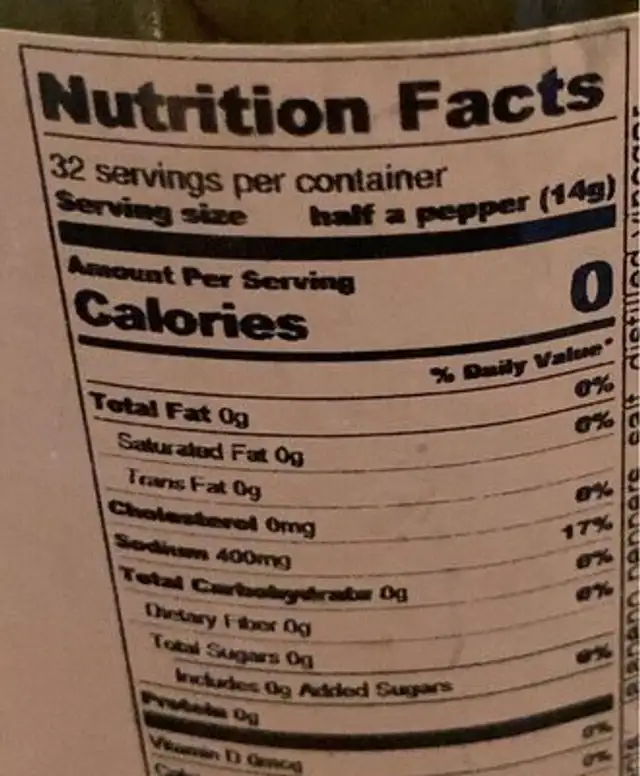 Pickled Jalapenos nutrition facts table