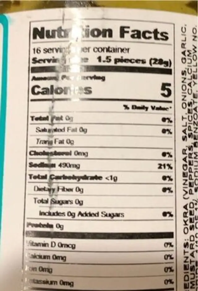 pickled okra nutrition facts table