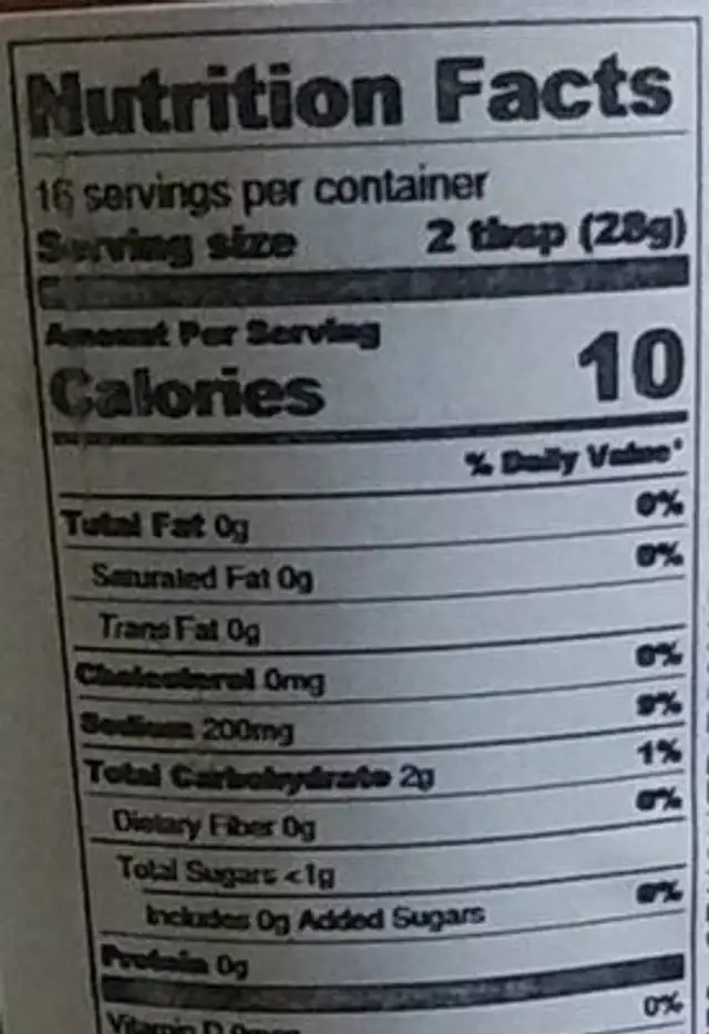 Rumpy's Carolina Reaper Salsa nutrition facts table