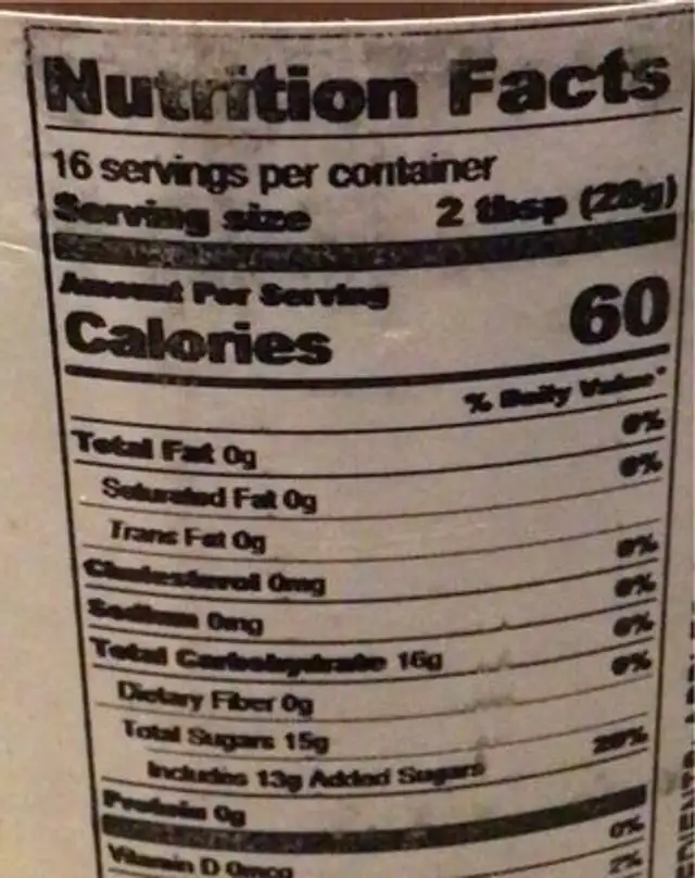 Apple butter nutrition facts table
