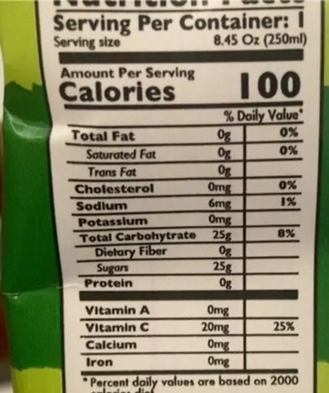 Maza nutrition facts table