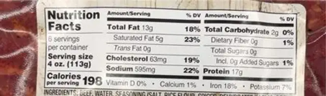 Street Tacos nutrition facts table