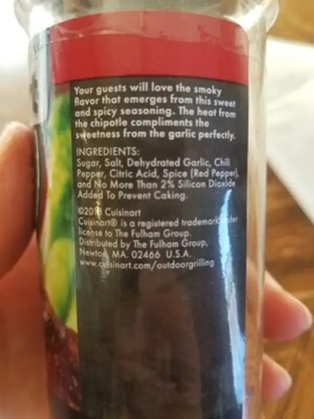 Roasted Chipotle garlic seasoning ingredients label