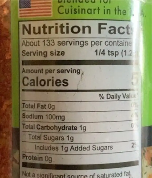 Cuisinart Chili Lime nutrition facts table