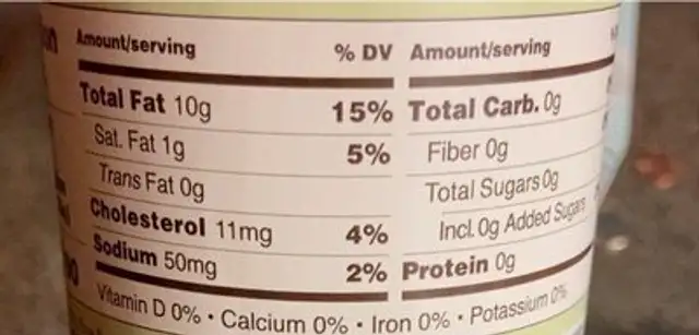 Avocado & Lemon Mayo nutrition facts table