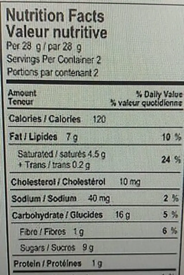 Nutless Clusters nutrition facts table