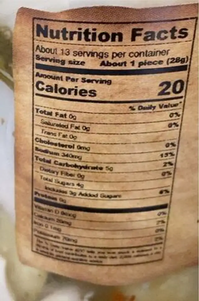 Scheels Outfitters Granny’s Hot Sweet Pickles nutrition facts table