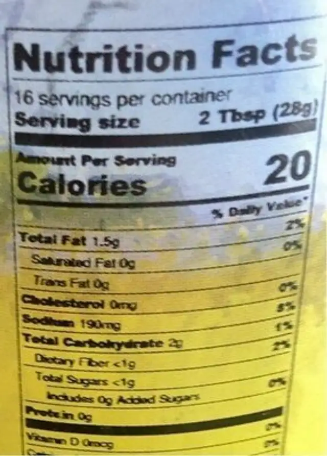 Mild salsa nutrition facts table