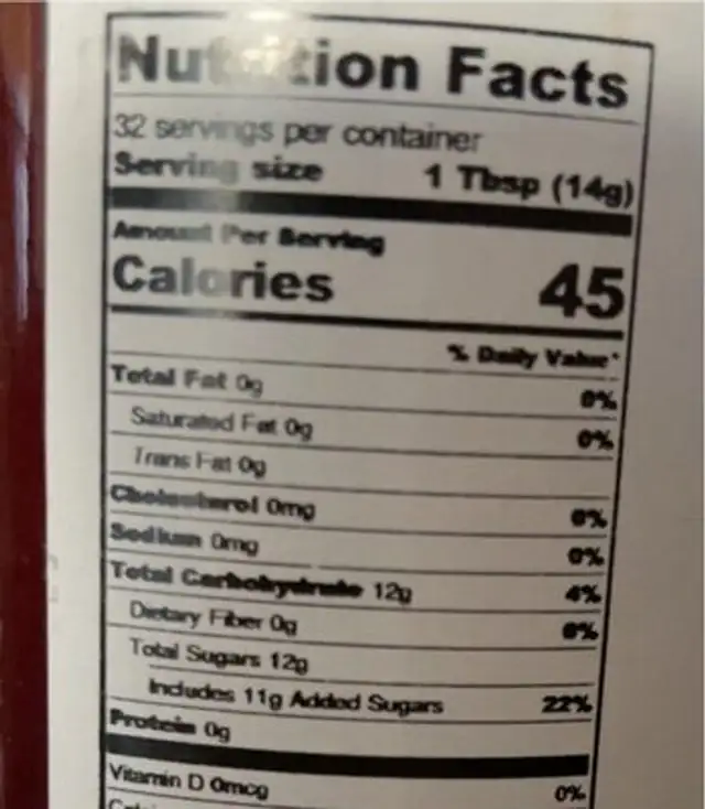 Boa Vista Strawberry Preserves nutrition facts table
