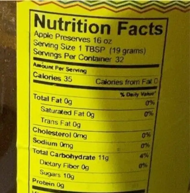 Apple Presevers nutrition facts table