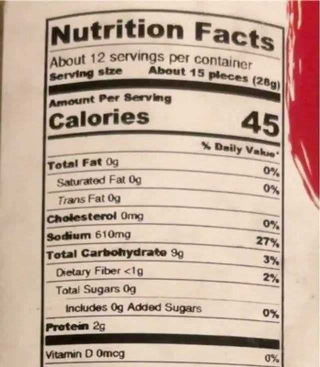 Savory Italian Garlic nutrition facts table