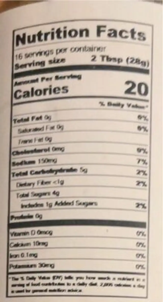Mango Lime Salsa nutrition facts table