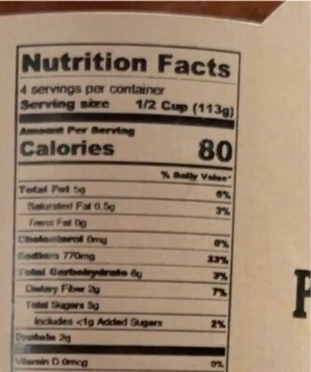 Portobello Mushroom Pasta Sauce nutrition facts table