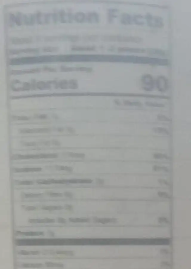 AJ Regali nutrition facts table