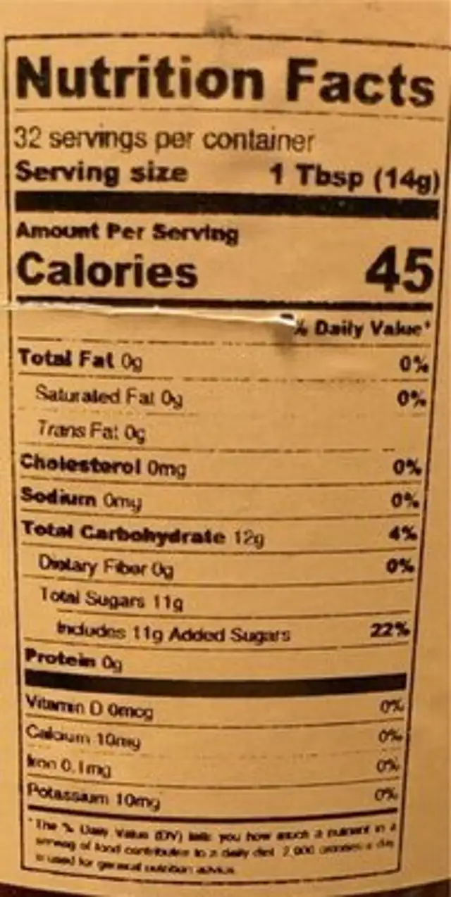F.R.O.G. Jam nutrition facts table