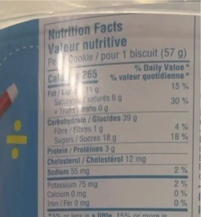 Color a treat nutrition facts table