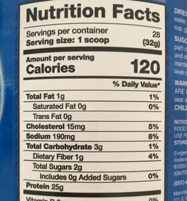 Isoject nutrition facts table