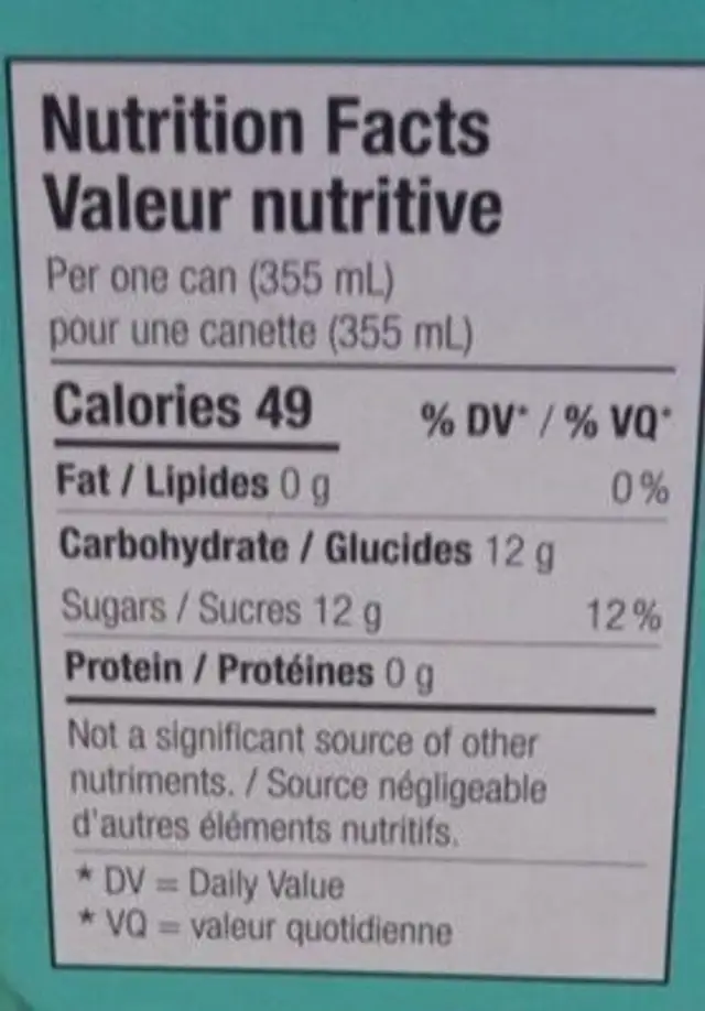 Gin tonic sans alcool nutrition facts table