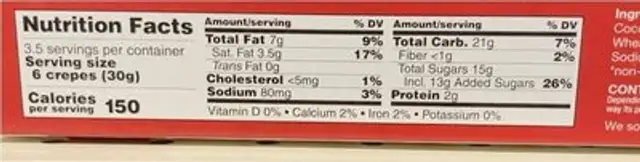 Choco Dream crispy crepes nutrition facts table