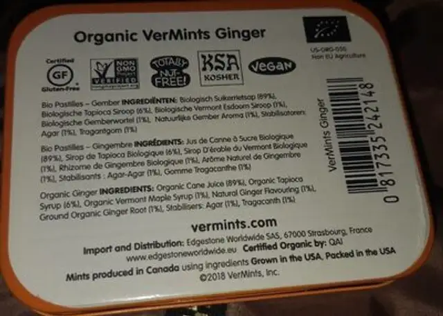 Ginger mint ingredients label