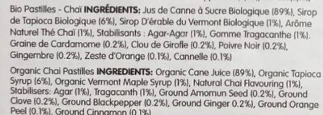 VerMints Chai ingredients label