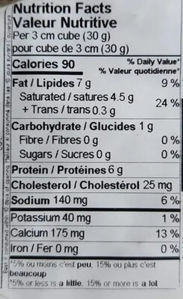 Double creme brie nutrition facts table