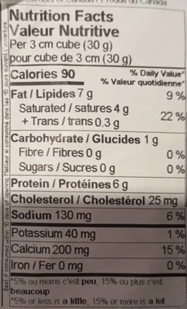 Brie de chèvre nutrition facts table