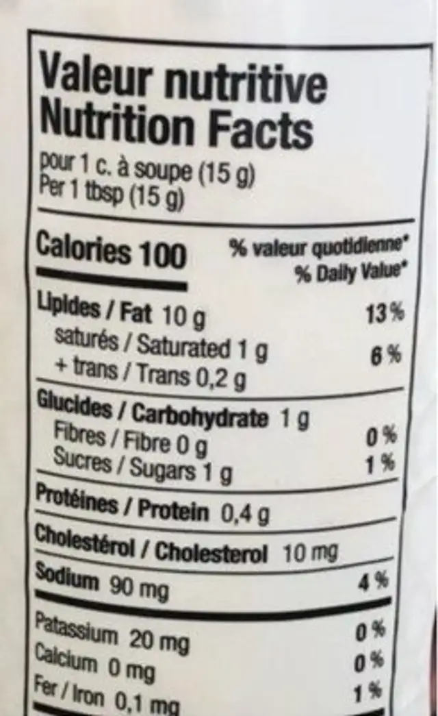 base a tartare nutrition facts table