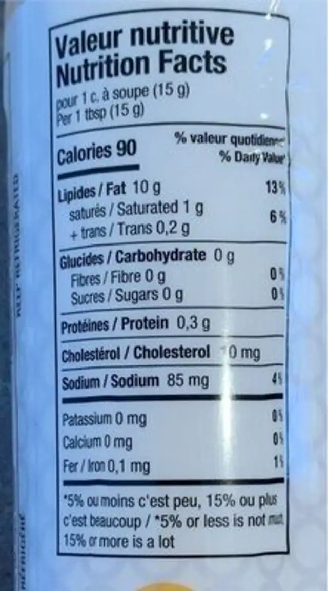 Mayo Sésame nutrition facts table