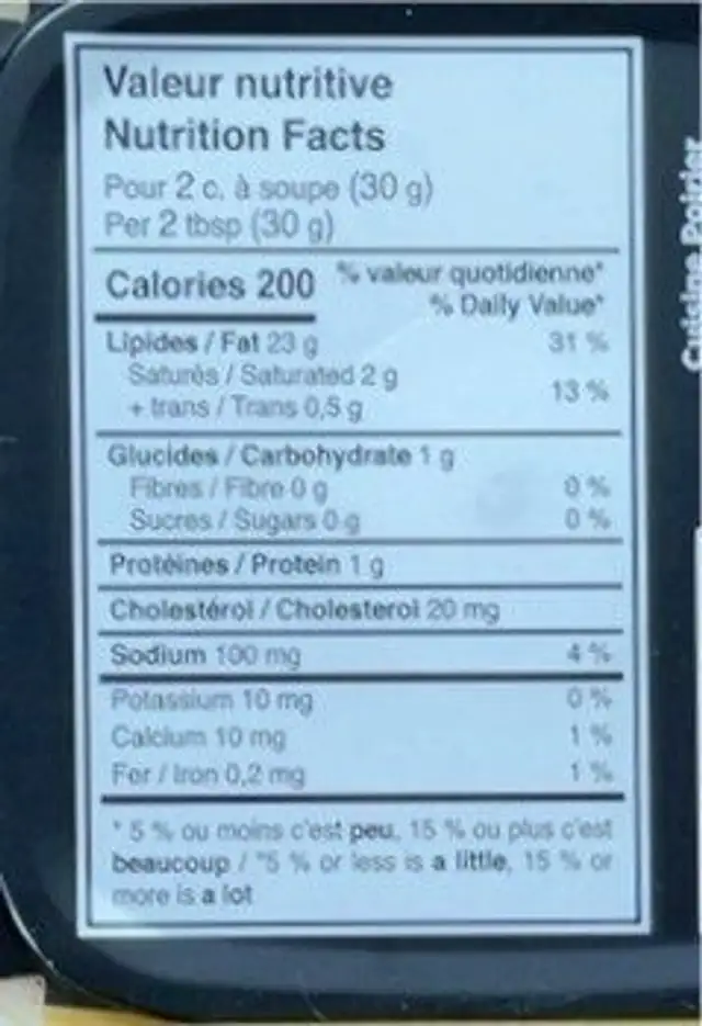 Trempette à la ranch classique nutrition facts table