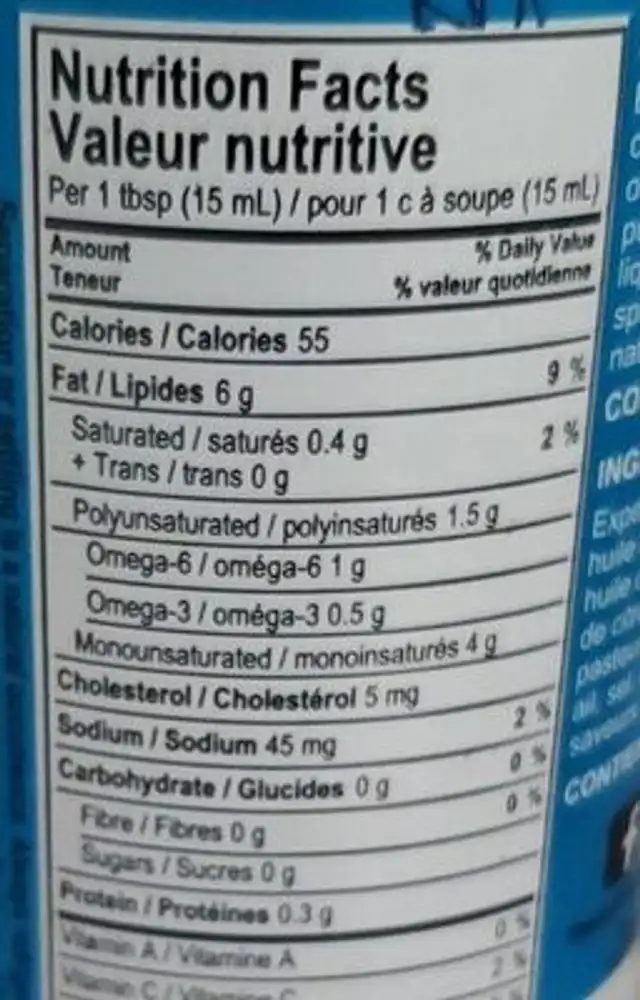 Creamy caesar nutrition facts table