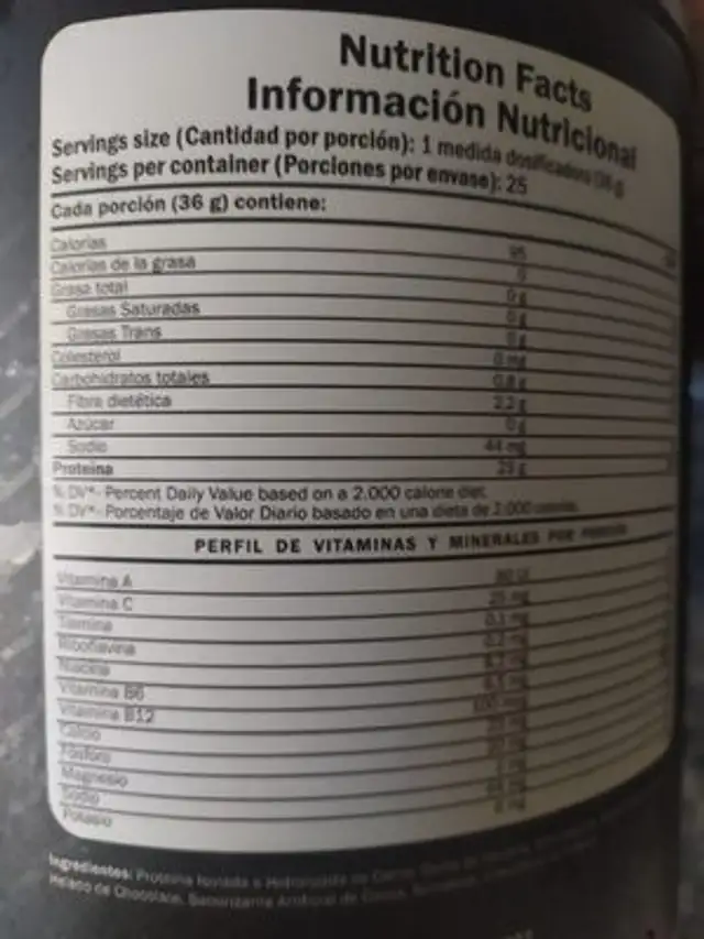 Beef Protein Terbonova ingredients label