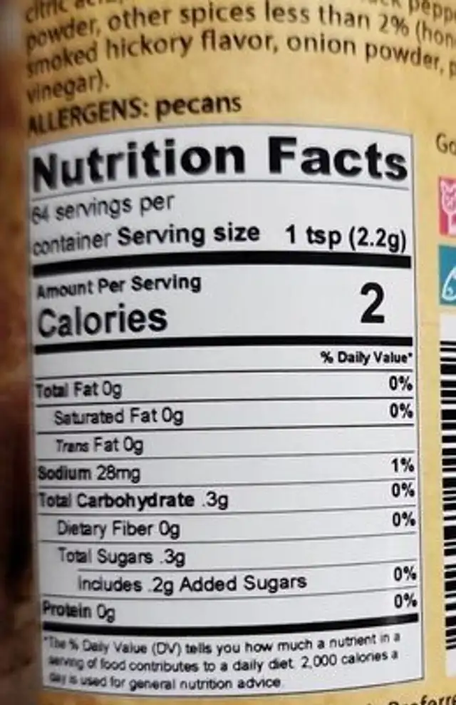 SWEET PECAN BBQ nutrition facts table