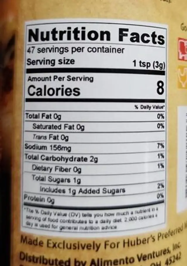Honey Garlic nutrition facts table