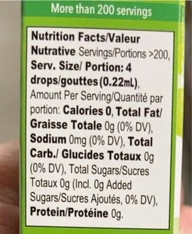 Steiva nutrition facts table